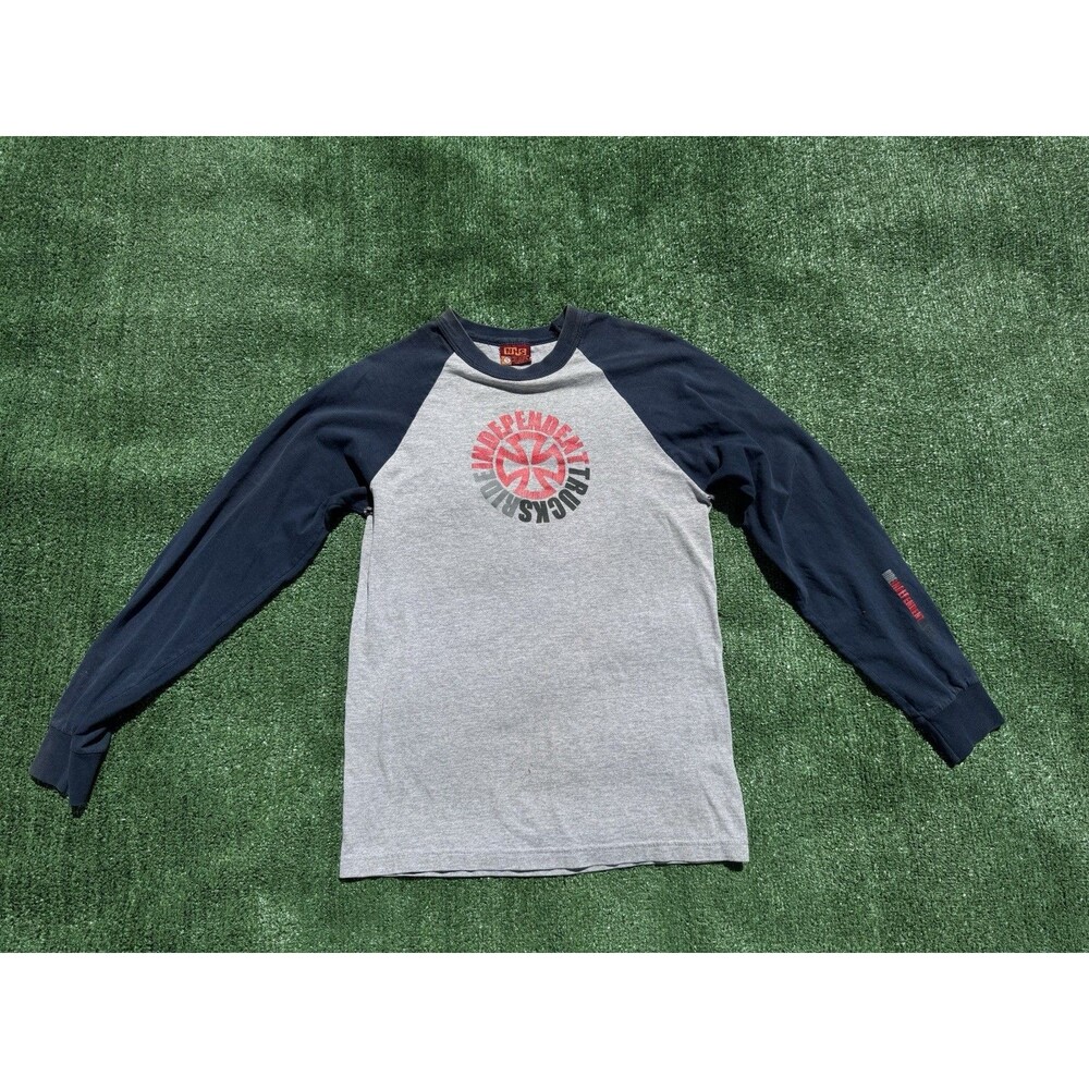 Vintage Y2K Independent Truck Grunge Skater Long Sleeve Size Small Gray & Blue